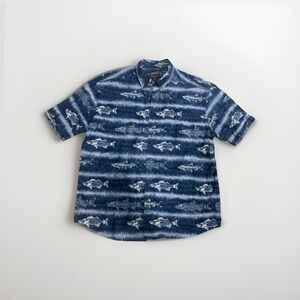 Woolrich Fish Print Short Sleeve Button-up Shirt Size Large Blue